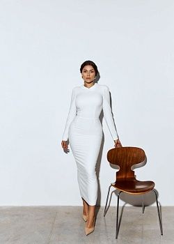 Платье-миди с воротничком белое